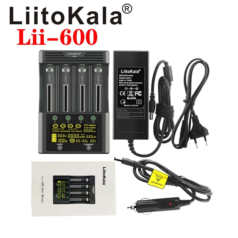 Liitokala lii -600 lii -500 lii -500s lcd 3.7v 1.2v 18650 26650 21700 akkulaturi, testaa akun kapasiteetin kosketusohjain