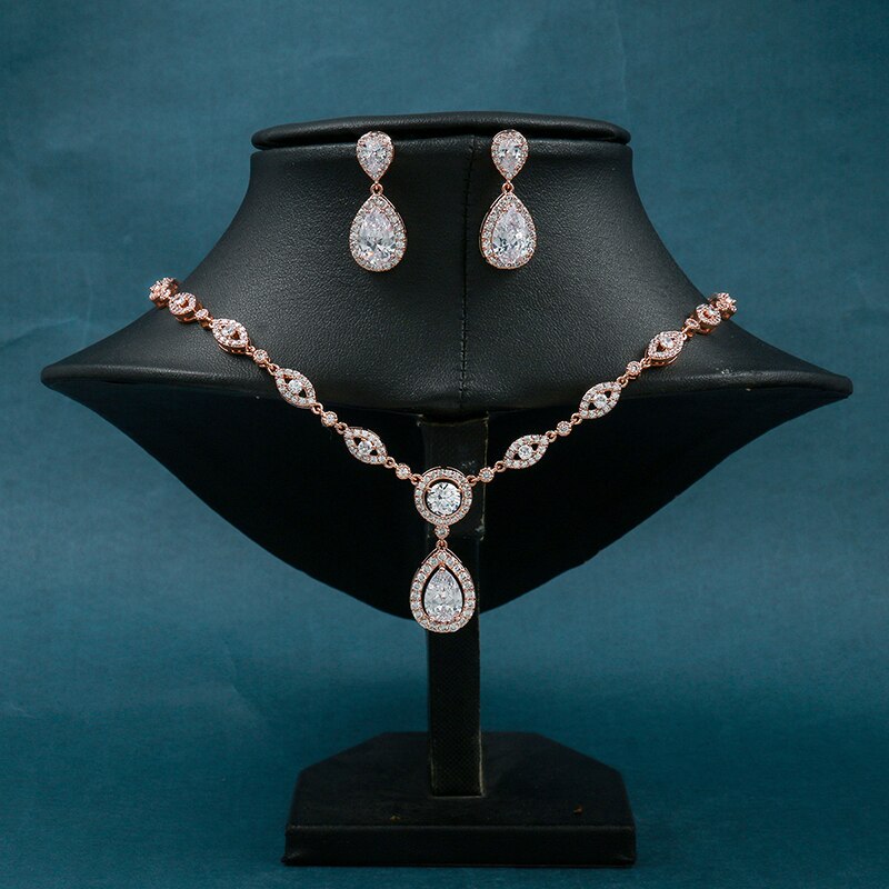 WEIMANJINGDIAN Halo Teardrop and Eye Shape Cubic Zirconia Necklace Earring Wedding Jewelry Set