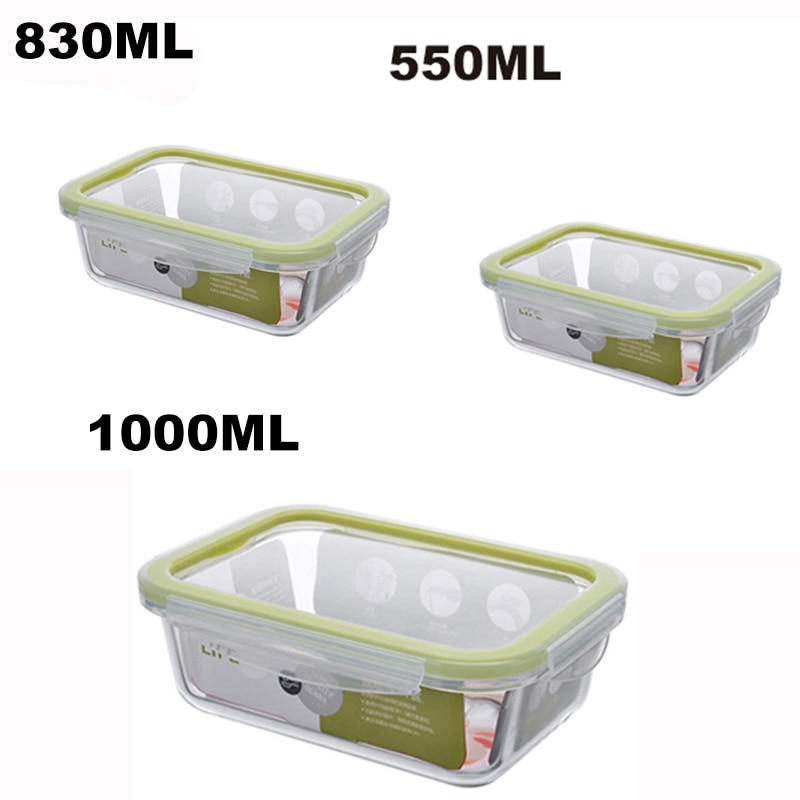 Rectangle glass food container Microwave heated bento meal prep containers Food Storage Box school Lunch box for kids