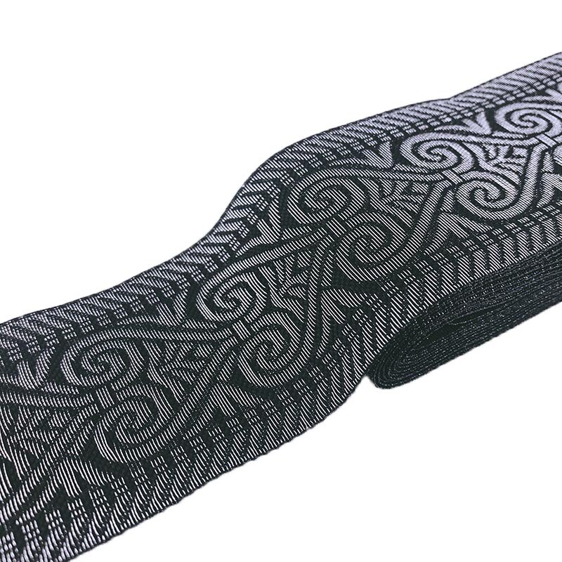 Ruban Jacquard tissé en dentelle ethnique, 7 Yards, 5CM, motif géométrique noir et argent, Vintage, pour vêtements de rideaux