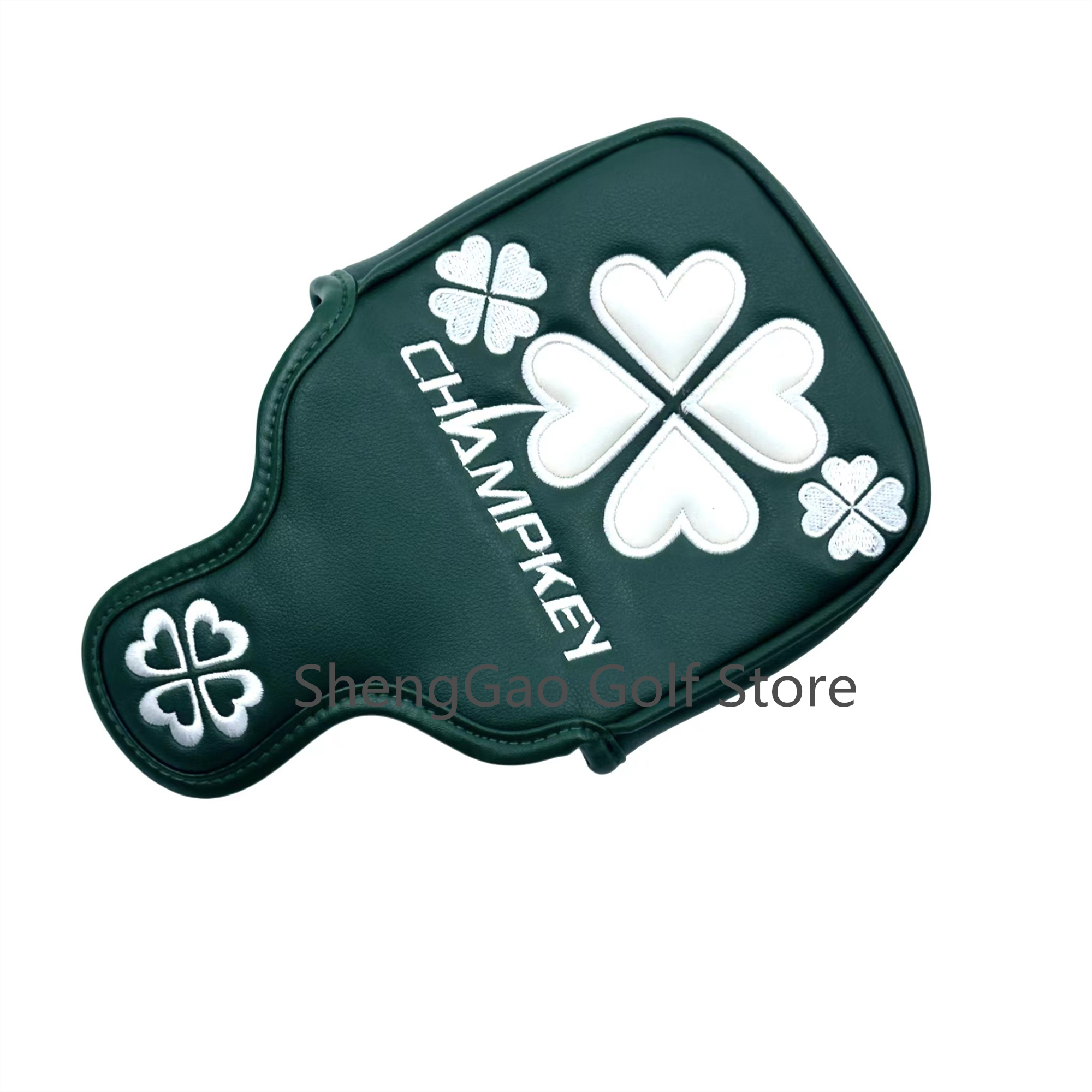 1Pc Lucky Clover Patroon Putter Cover Pu Lederen Grote Mallet Golf Head Cover Magnetische Sluiting Golf Head Cover: Licht Groen