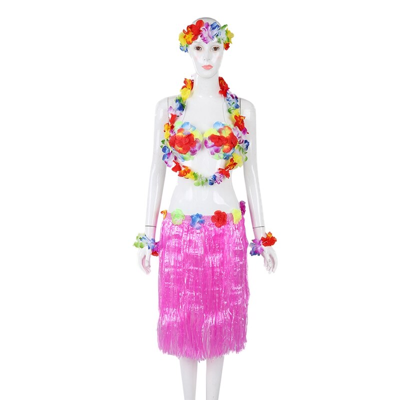 12x havaiano grama saia flor hula lei pulseira garland fantasia vestido traje