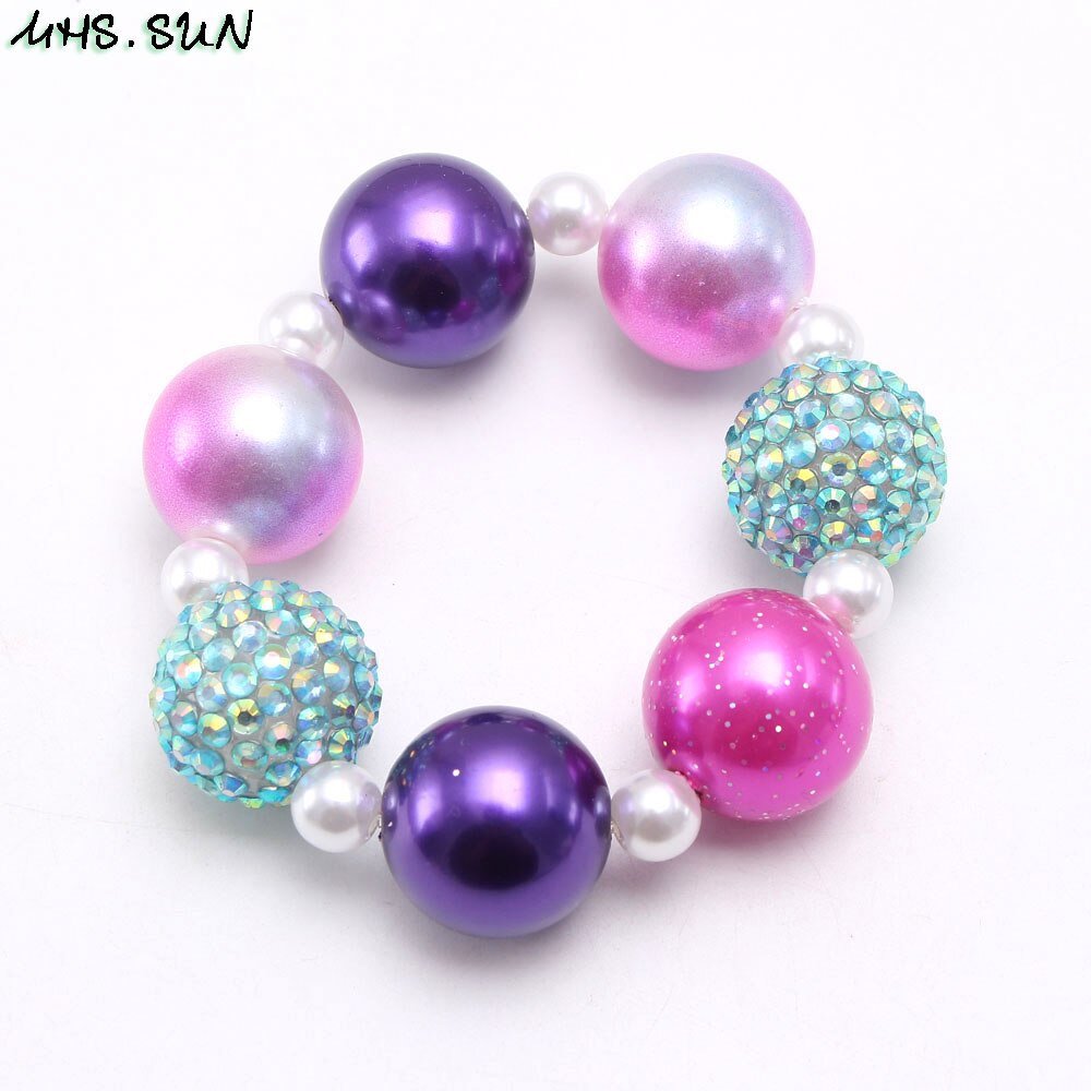 MHS. SONNE Niedliche kinder perlen armbänder bunte kind mädchen chunky bubblgum perlen armband elastische schmuck für baby 1 stücke: 2