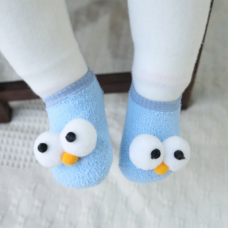 Bonitos calcetines de bebé con ojos grandes, suaves, antideslizantes, para primavera y otoño, bonitos calcetines infantiles, Cómodos calcetines para niños pequeños, adecuados para 0-3 años: Light blue / 9 meses