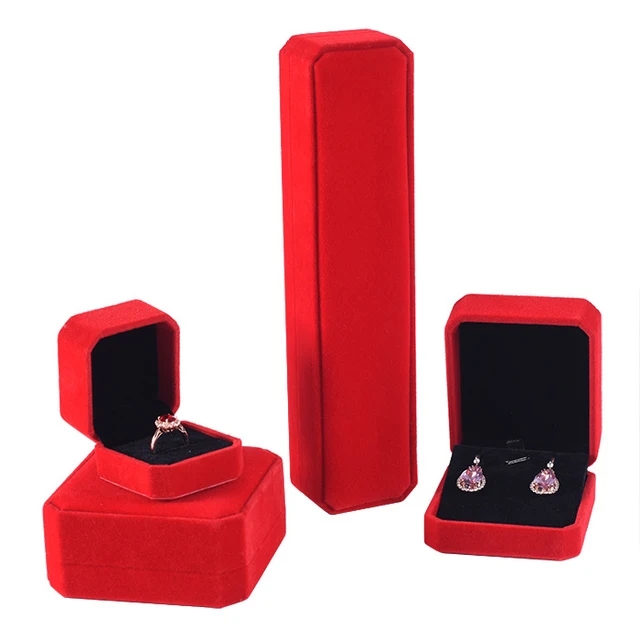 Schmuck Verpackung Box Ring Ohrringe Halskette Anhänger Armband Aufbewahrung Display Box Hochzeit Vorschlag Geschenkbox: L / Rot