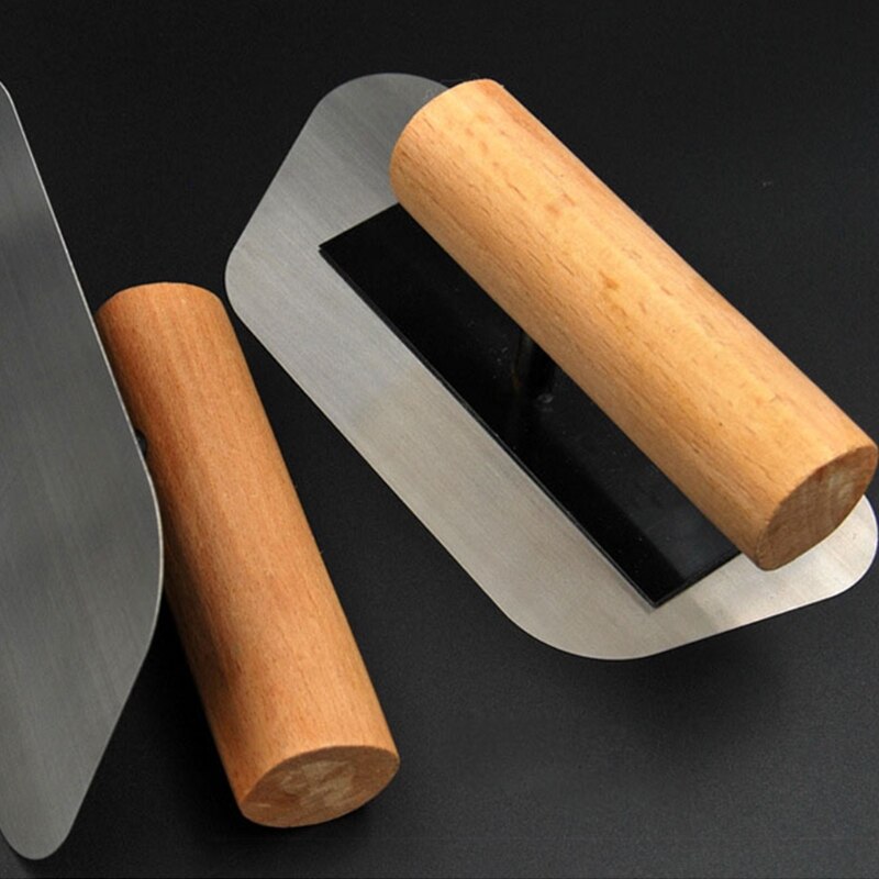 Finishing Trowel Trapezoid Stainless Steel Plastering Trowels with Wooden Handle for Tile Floor Wall Cement