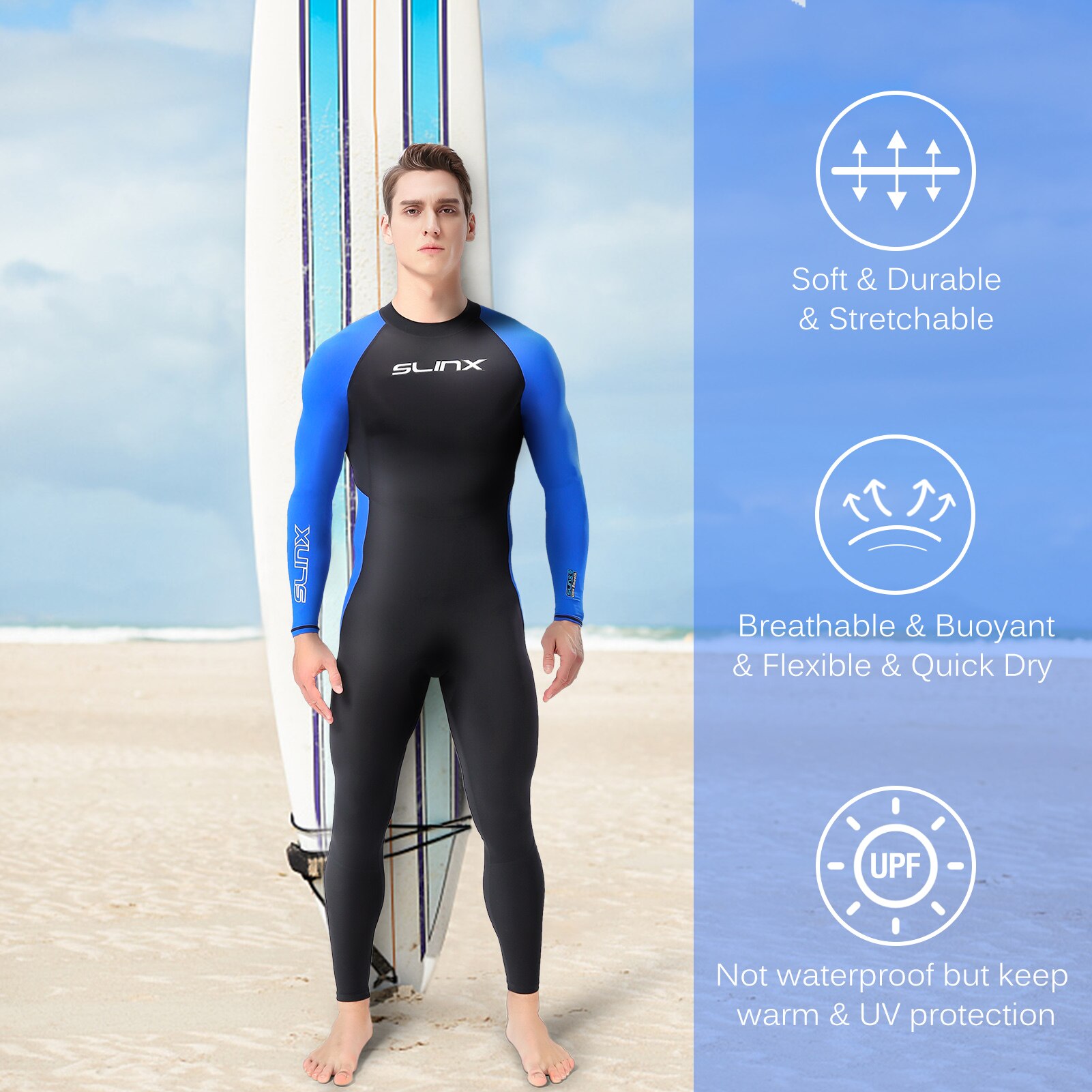 Men Scuba Surfing Full Body Wetsuit 3mm Neoprene Long Sleeves Diving Suit Summer Swimming Snorkeling Swimsuit Equipment