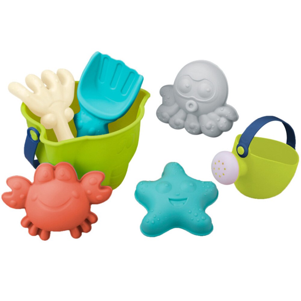 Juego de juguetes de playa para niños, Kit de herramientas de pala de silicona para verano, rastrillo de arena, juego de arena y caja de arena: E