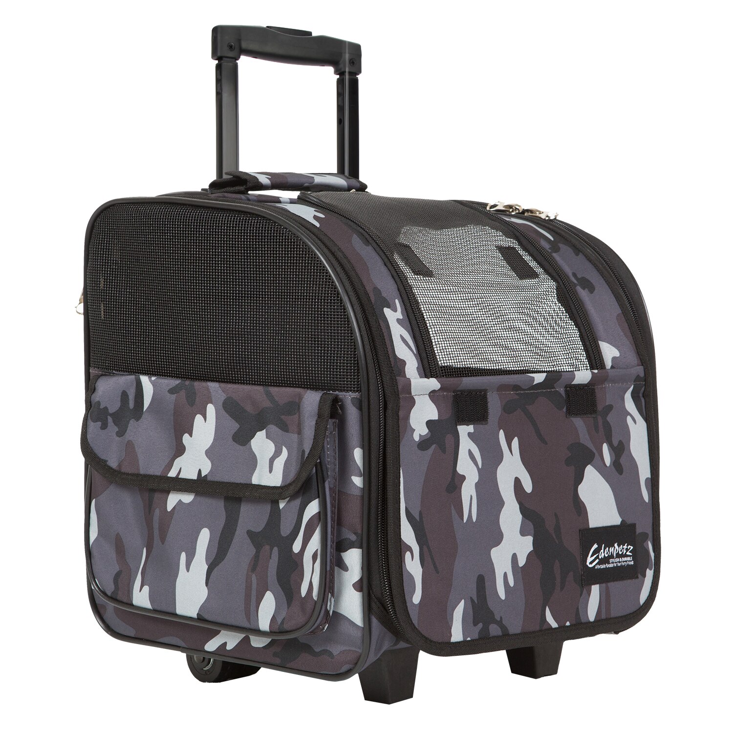 Pet Backpack On Wheels Multifunctional Breathable Cat Carrier Bag Transport Airline Approved Pet Stroller For Dogs Cat: Grey Camo