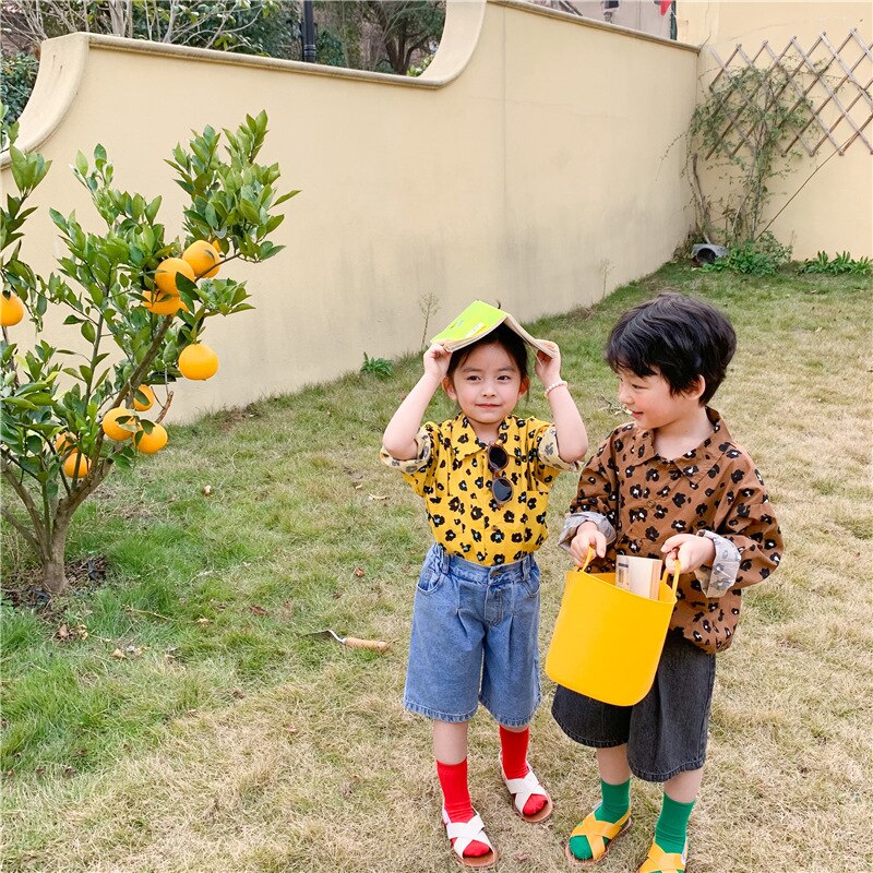 Lente Koreaanse Stijl Unisex Kids Luipaard Shirts 2-7 Jaar Jongens En Meisjes Katoen Casual Lange Mouw tops Kleding