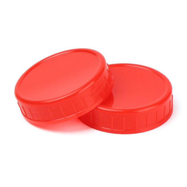 10pcs Mason Jar Lids Unlined Ribbed Plastic Cup Lid Regular Mouth Mason Cannings Leakproof Storage White Bottle Caps Cover: Red 70mm