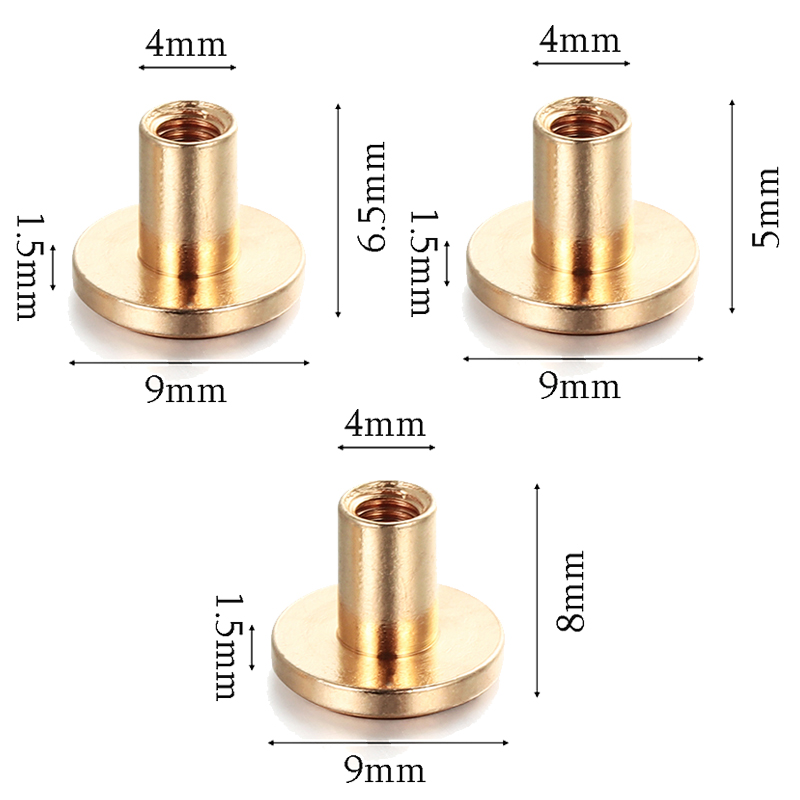 10sets 5mm/6.5mm/8mm Solid Screw Nail Rivet Double Flat Head Belt/Strap Rivets Luggage Leather Metal Craft Copper Nail Buckles