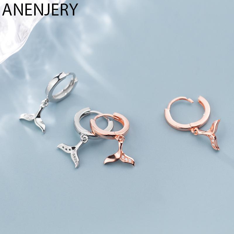 ANENJERY Simple delicado Plata de Ley 925 pendientes con forma de clip para mujer pendientes de cadena oorbellen pendientes S-E1052