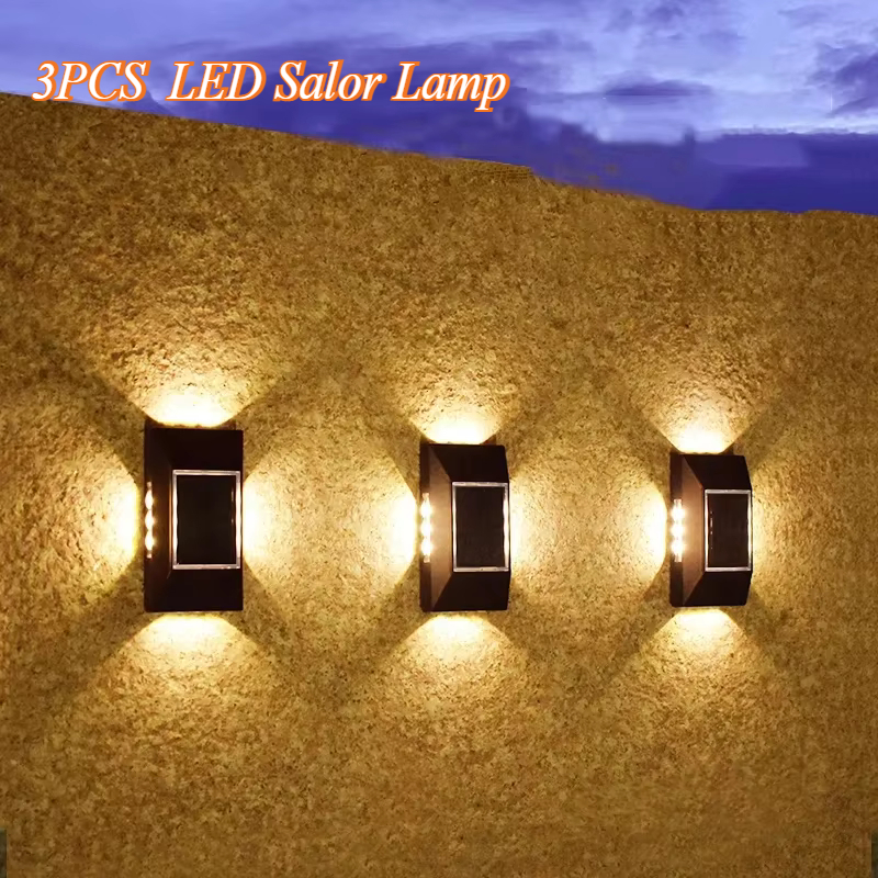 1/3pcs 12 LED Solar Wall Lamp Outdoor Waterproof Four Sides Glowing Light Staircase Villa Balcony Lighting Solar Wall Lights