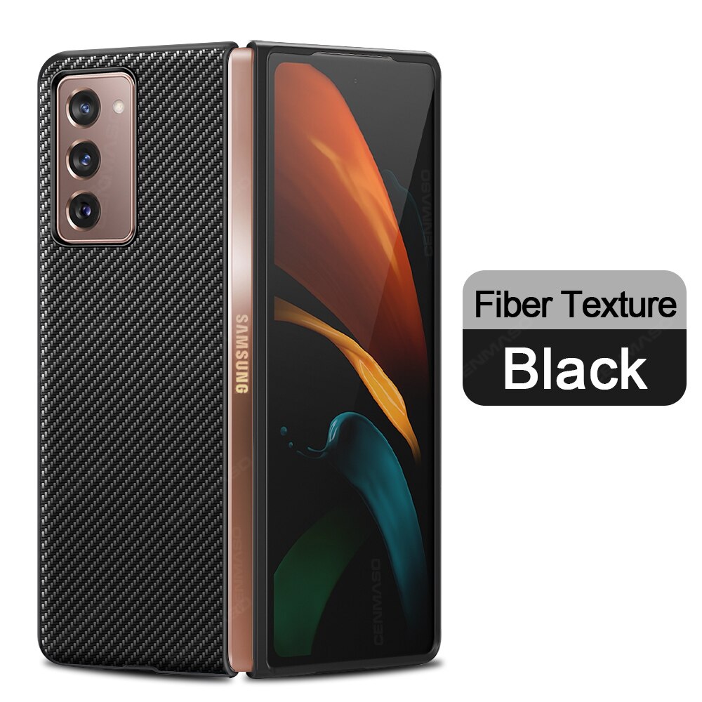 per Samsung galassia Z piega 2 Caso Ebaicase Originale in Fibra di Carbonio struttura con Il Supporto di Cuoio Della Copertura Posteriore per La Galassia Z piega 2 Caso: nero