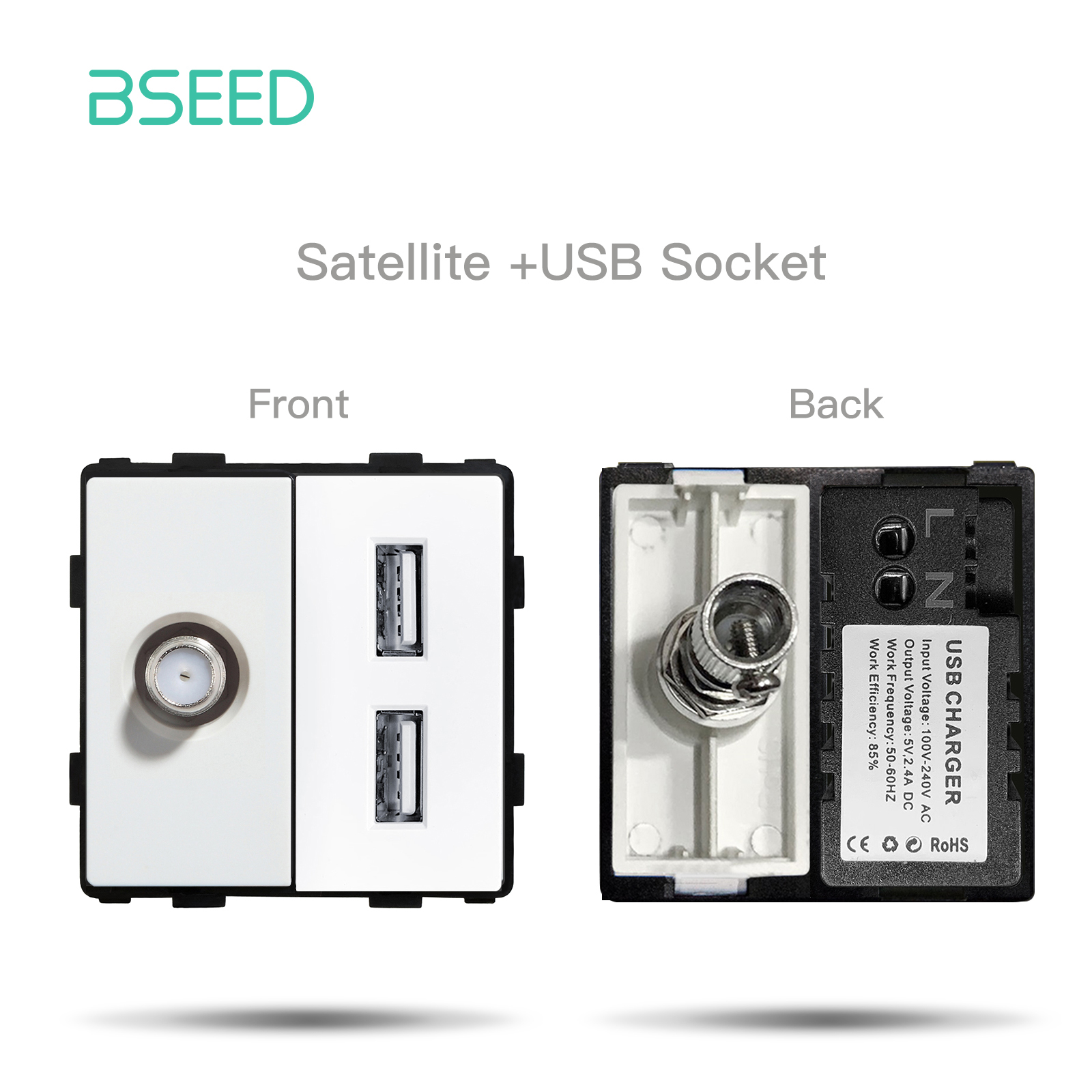 BSEED Weiße Glasscheibe mit Internet-Buchse TV ST Katze5 RJ45 Funktionsteile Doppel-USB-Buchse EU-Wandstecker DIY freie Kombination: Typ1