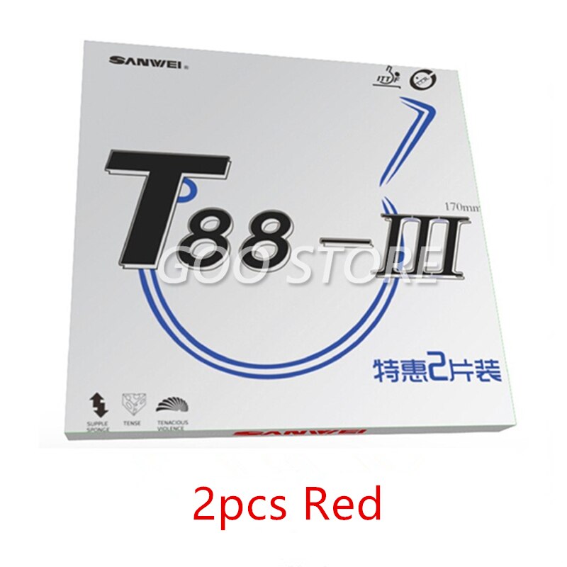 SANWEI T88 III (T88-3) de tenis de mesa (medio pegajoso loop) con esponja granos en inyección de Ping Pong de goma: 2pcs Red