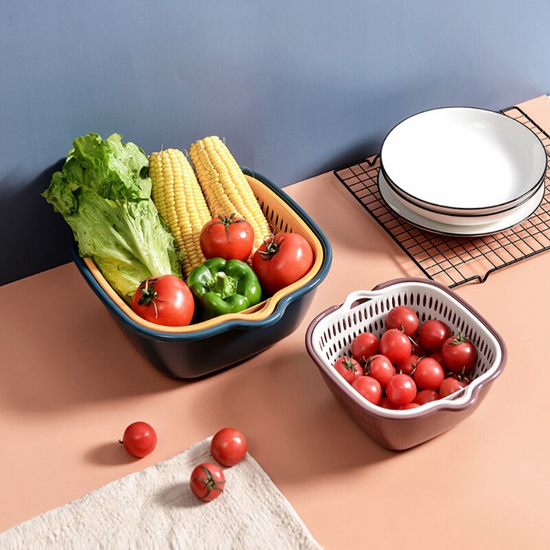 Kitchen Double Drain Basket Bowl Washing Storage Basket Strainers Bowls Drainer Vegetable Cleaning kitchen Gadgets