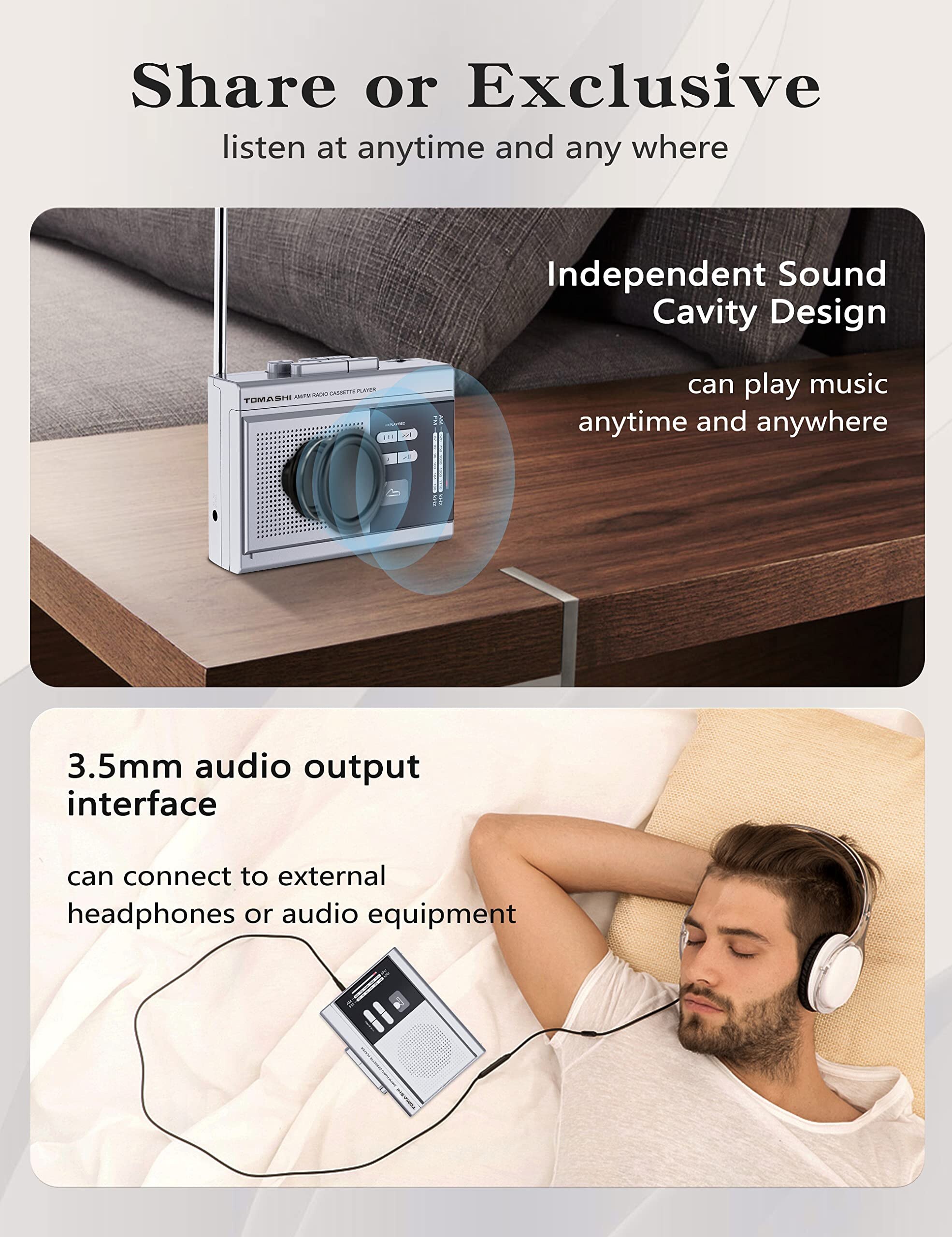 TOMASHI-REPRODUCTOR DE Radio de Cassette portátil, Walkman grabador de cinta a MP3, convertidor Con altavoz incorporado, micrófono, soporte para auriculares