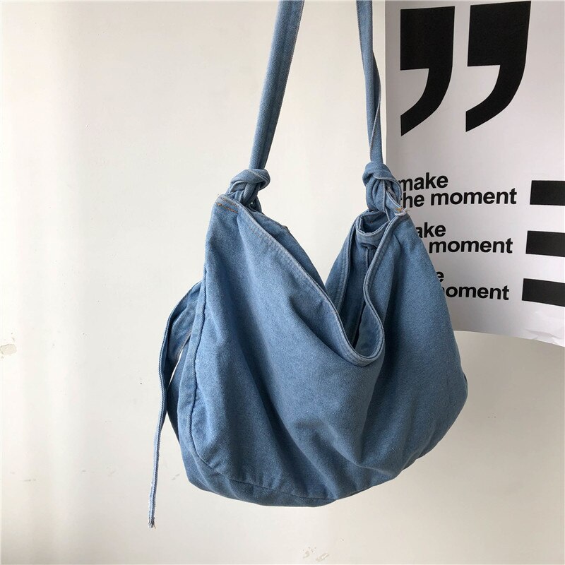 Tiener Denim Stof Zacht Hobo Bag Vrouwelijke Hip Hop Rock Jeans Student Grote Capaciteit Casual Street Style Slouch Schouder tas: Blauw