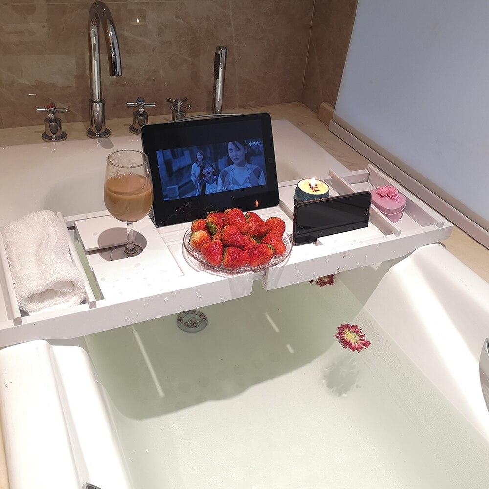 Plateau de baignoire en bambou antidérapant plateau de bain Spa baignoire livre vin support de tablette support de lecture baignoire salle de bain