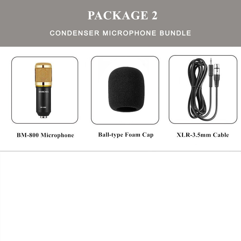 Micrófono condensador BM800 de BM-800, Kit de micrófono para ordenador, soporte de choque, tapa de espuma y Cable como micrófono BM 800