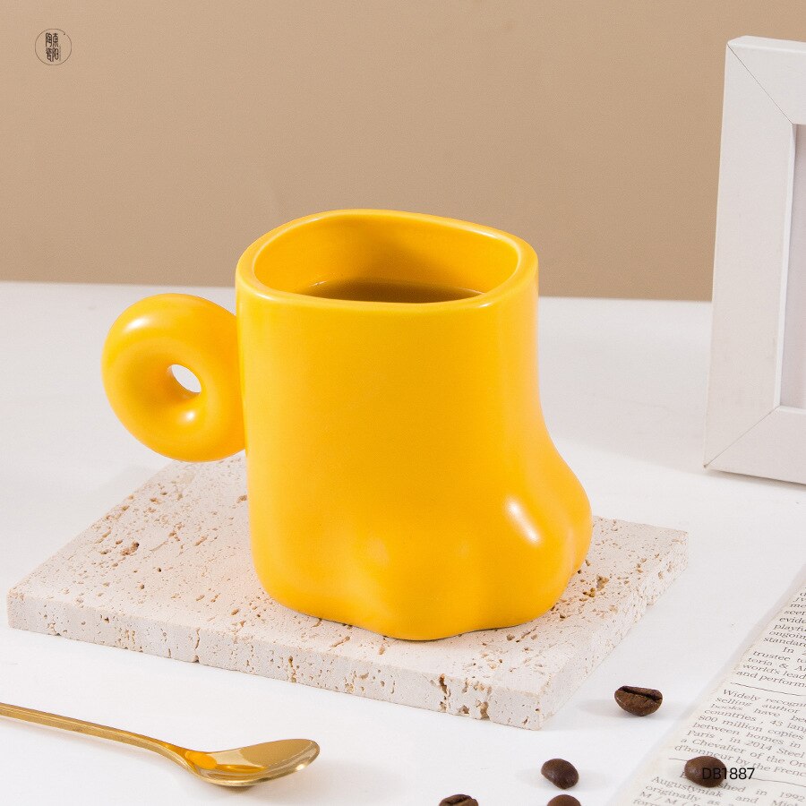 Kat Poot Keramische Mok Hoge-Waarde Koffie Beker Met Handvat Coffeeware Leuke Kat Klauw Keramische Koffie Mok thuis Water Cup: yellow