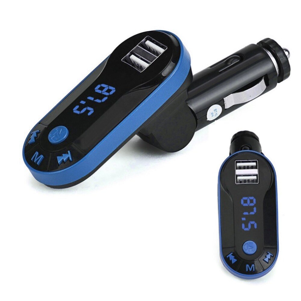 Blauw Bluetooth Draadloze Fm-zender MP3 Speler Handsfree Car Kit USB TF SD Remote Dual Usb-poort Ruisonderdrukking