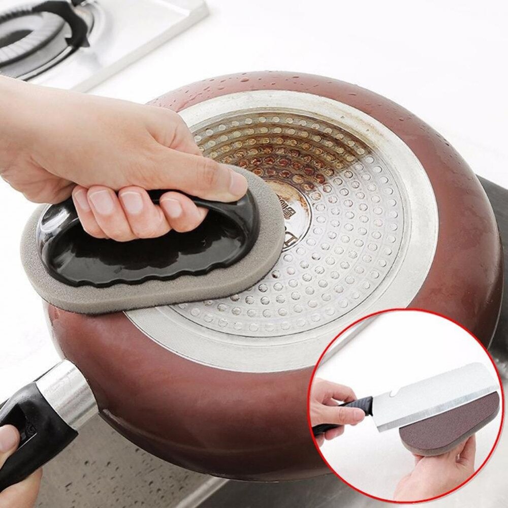 Cleaning brush Emery Sponge Brush Eraser Scrub Handle Grip Sink Pot Bowl Kitchen Cleaning Tool cleaning tool limpeza 1.077: Brown 