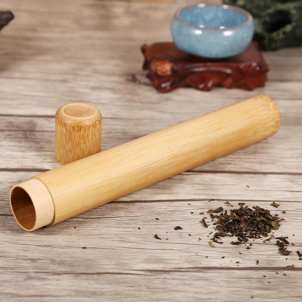 Eco-friendly Round Bottle With Lid Bamboo Holder Tea Canister Organizer Container Storage Box