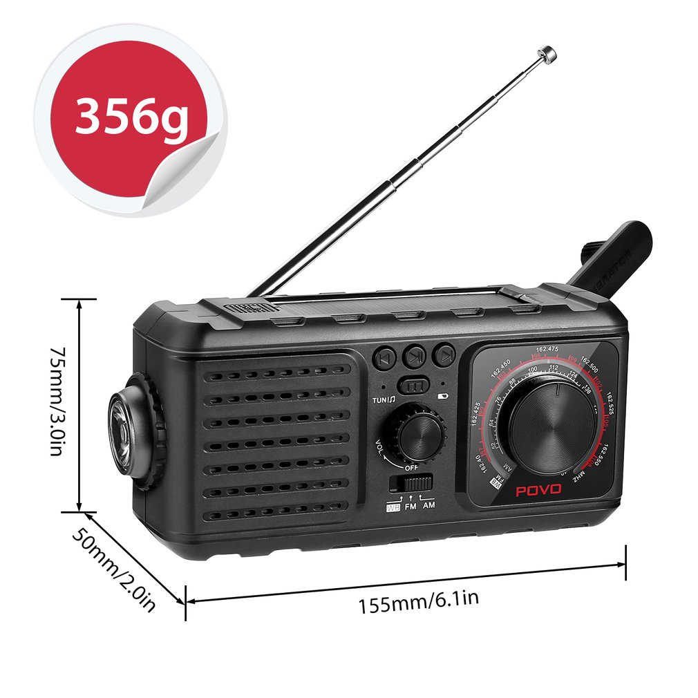 Solar Crank NOAA Weather Radio For Emergency with AM/FM Flashlight Reading Lamp And 2000mAh Power Bank