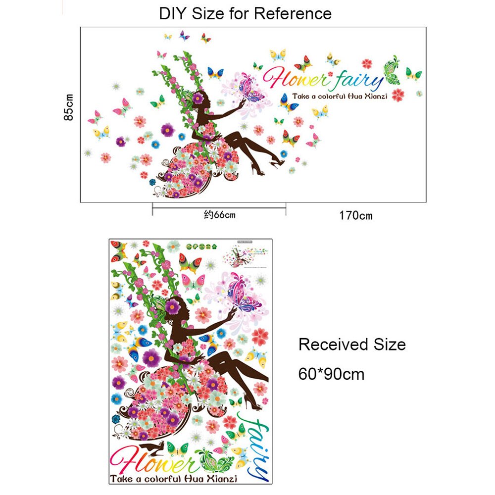 Flower Swing Fairy Girl Wall Stickers DIY Dancer Mural Dormitory Decals for Home Decoration Kids Rooms Butterfly Bedroom Nursery