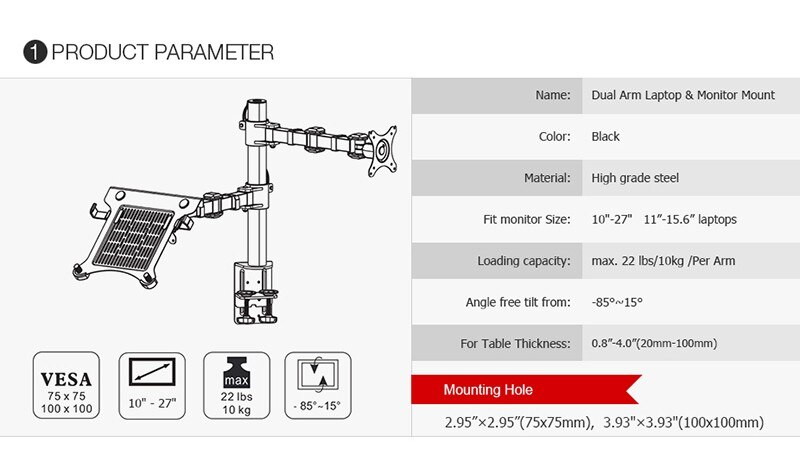 Dual Laptop &amp; Monitor Mount Notebook Houder Lcd-scherm Beugel Lcd Monitor Stand Past 10 &quot;-30&quot; Monitor &amp; 10 &quot;-17&quot; Laptop Belasting 10Kg