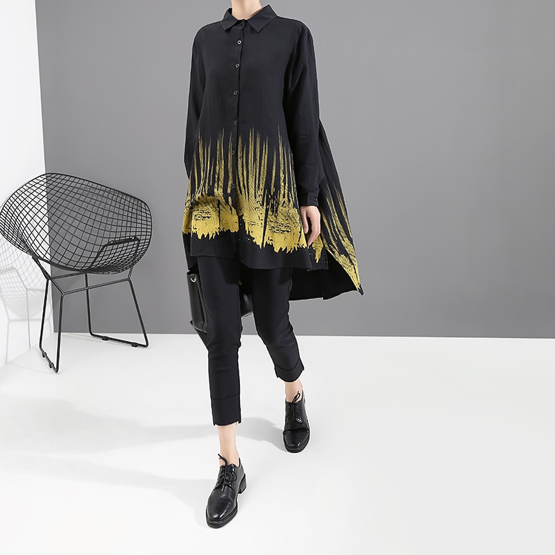 Camisa Coreana de manga larga para mujer, camisa negra, blusa, camisa con estampado Tie-dyed, estiloso, para señora informal femenino, chemise femme