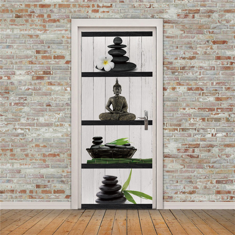 3D Buddha Relics Art Door Sticker DIY Home Decor Decals Self Adhesive Wallpaper Waterproof Mural For Bedroom On Door Renovation