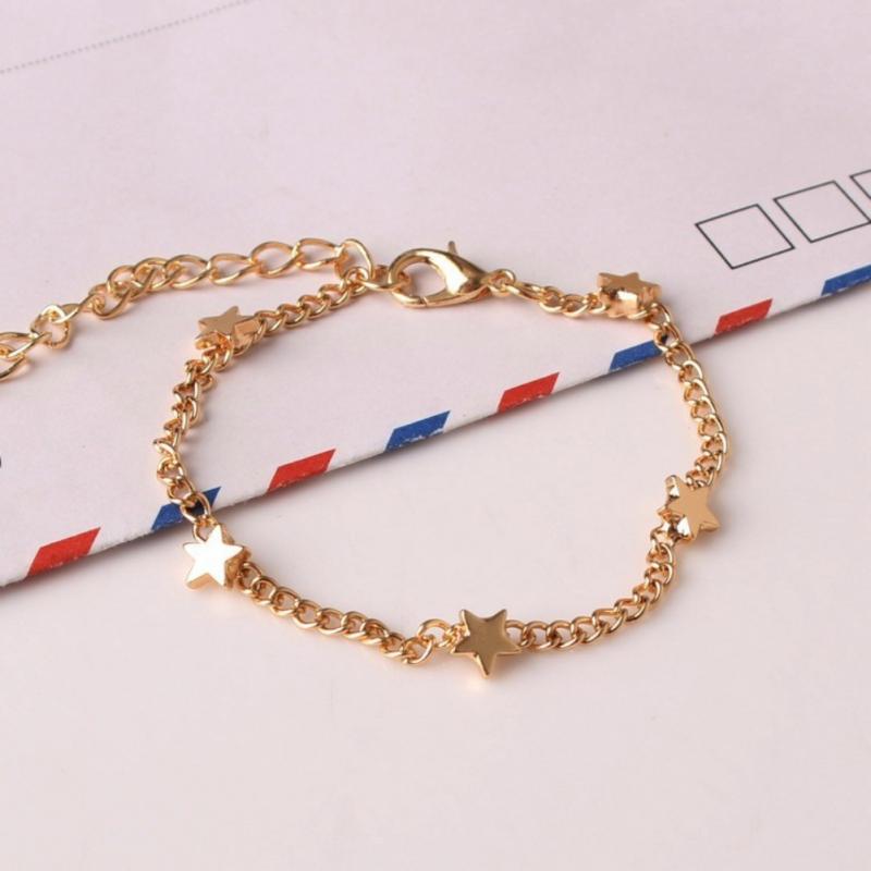 Stainless Steel Star Charm Bracelet five-pointed star Bangle Simple Chain Bracelet