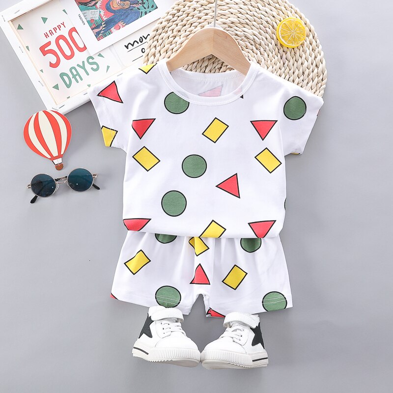 Bebis pojkar flickor pyjamasset kortärmad barnblus geometriskt tryck toppar+shorts nattkläder pyjamas barnkläder outfitset: Vit / 4t