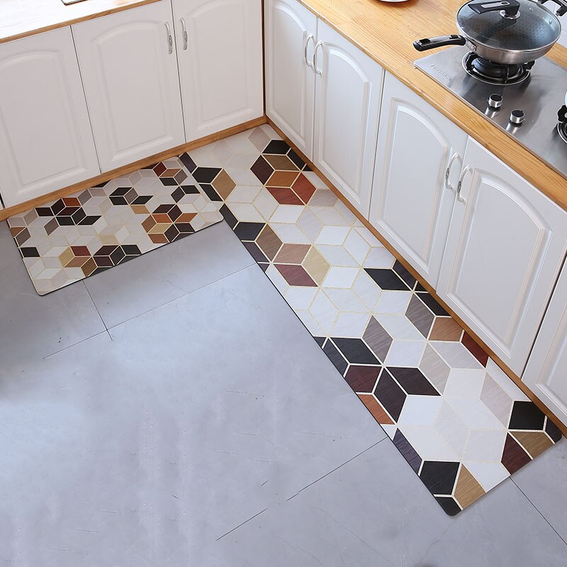 Waterproof Kitchen Carpets PVC Leather PU Kitchen Mats Oil-proof Anti-skid Bathroom Rug Door Mat Bedroom Carpet Tatami Kitchen