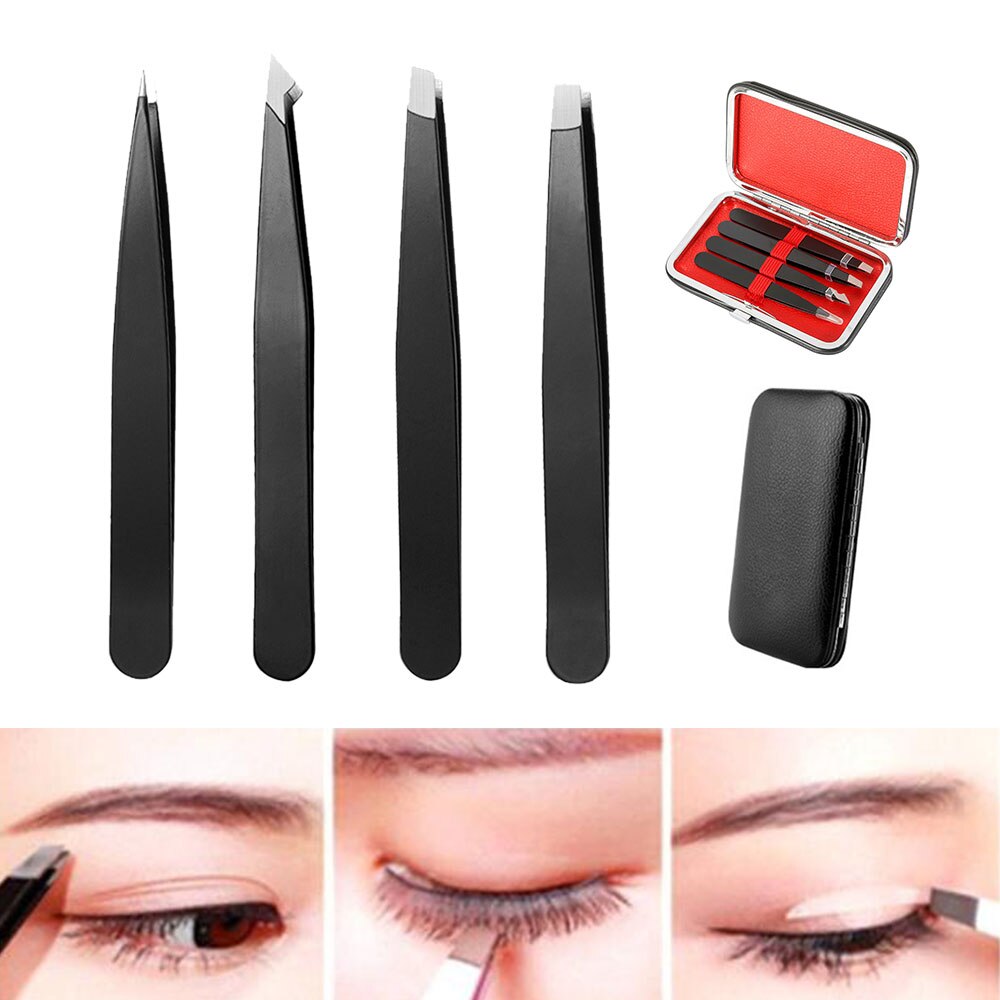 4 stücke Professionelle Edelstahl Präzision Pinzette für Augenbrauen Zupfen Punkt Spitze/Slant Tipp/Flache Spitze Haar Entfernung make-up-Tools