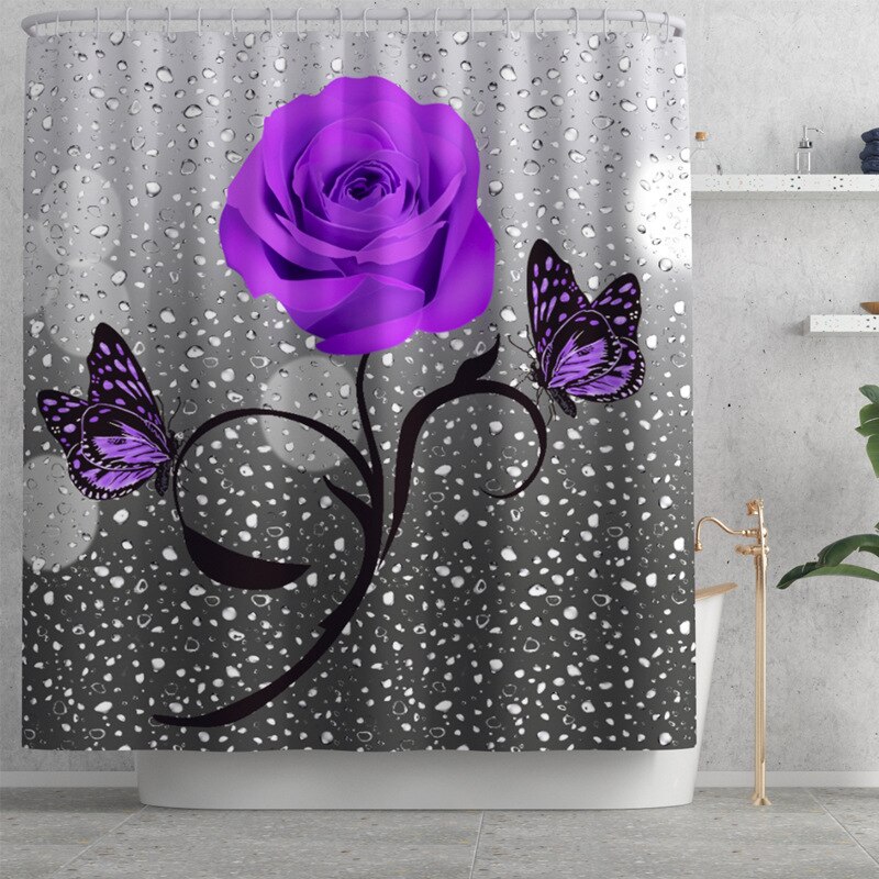 180 x 180cm natuurbloemen waterdichte polyester douchegordijnen badkamergordijnen sets toiletmat antislip badmat set: Een douchegordijn
