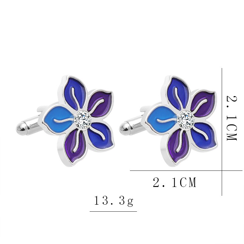 Boutons de manchette à fleurs pour hommes et femmes d&#39;affaires, boutons de manchette en cristal violet vif