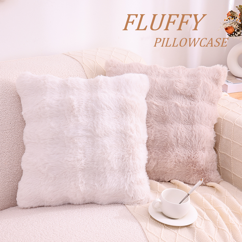 Olanly-fundas de almohada ultrasuaves para decoración de sofá, fundas de cojines suaves y acogedoras de piel sintética de conejo, cojines de felpa para sala de estar, cama y coche