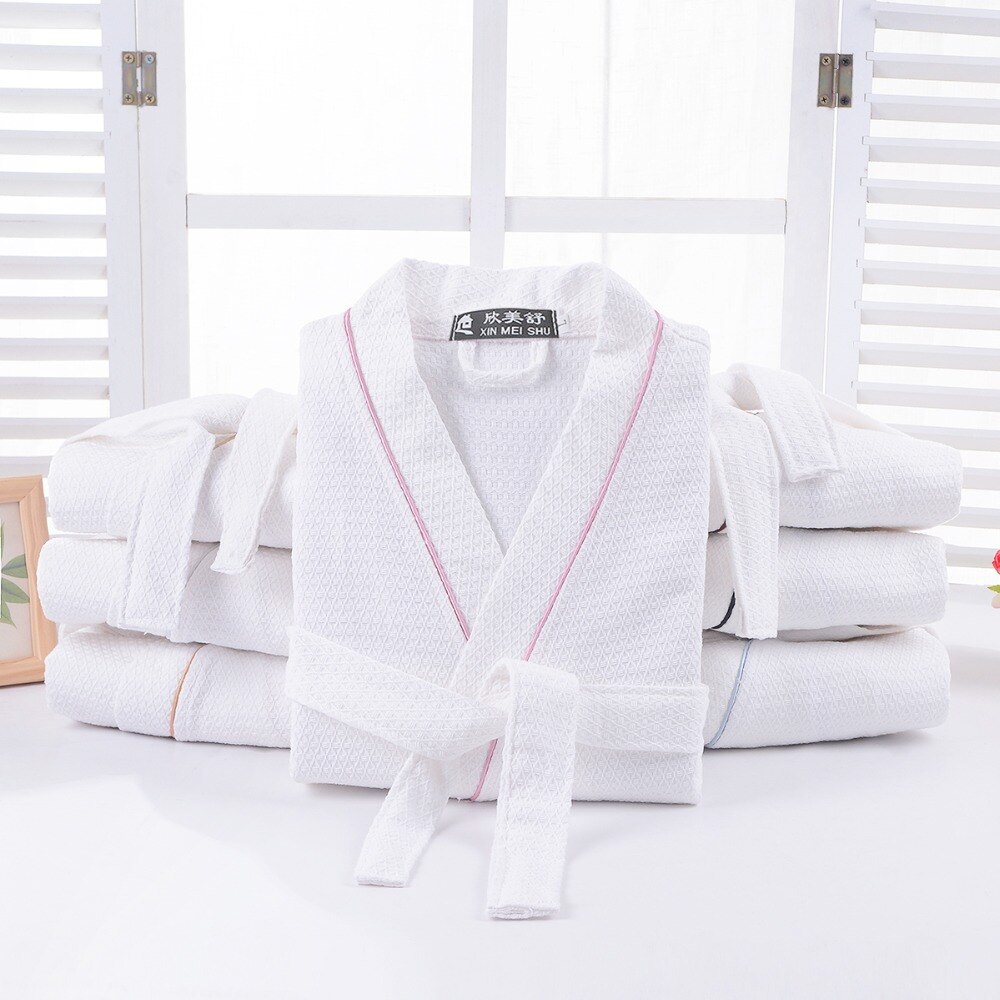 Vaffel 100%  bomulds badekåbe mænd langærmet herre morgenkåbe sved fordampe par kimono badekåber hotel spa badekåber morgenkåbe