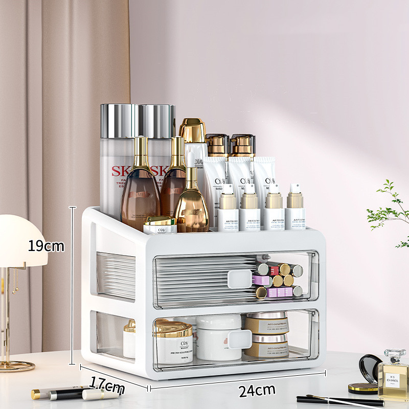 Organizador de cosméticos jóias caixa organizadora de maquiagem grande capacidade multifuncional gaveta de armazenamento de mesa caixa organizadora de maquiagem: Azul profundo