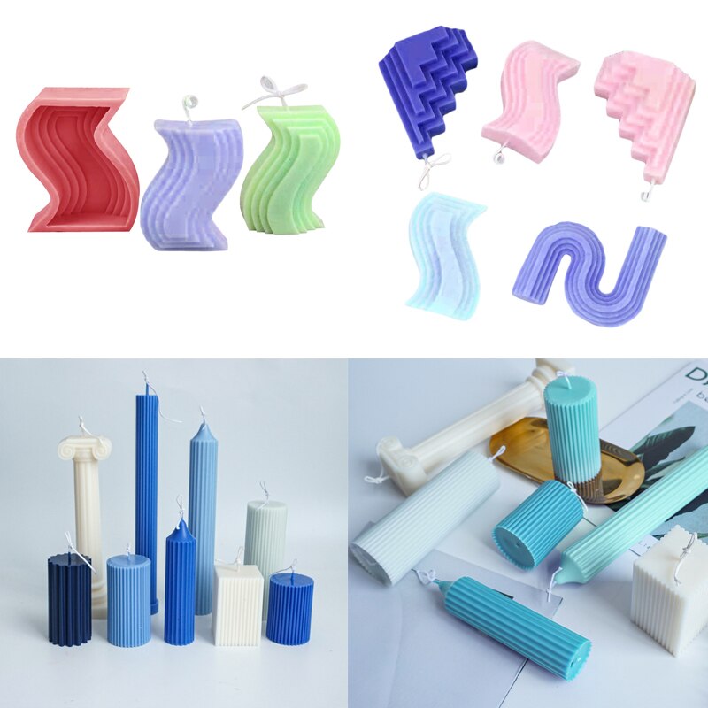 Stampi per candele a stelo lungo a strisce verticali a colonna a spirale fai-da-te stampo per candele in silicone geometrico per decorazioni romantiche per matrimoni a casa