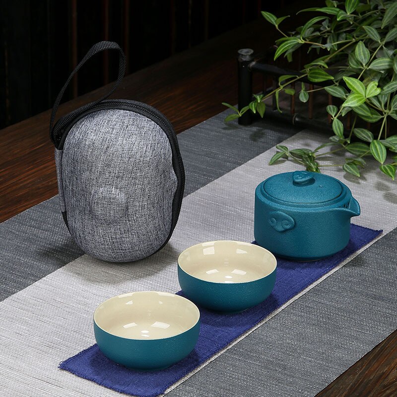 Porcelana ceramiczna czajniczek i filiżanki robić herbaty biuro podróży zestaw robić herbaty Kung Fu Teaware Wykonany ręcznie przenośny chińnarty zestaw robić herbaty dzbanek na herbatę i zestaw filiżanek: D armia zielony