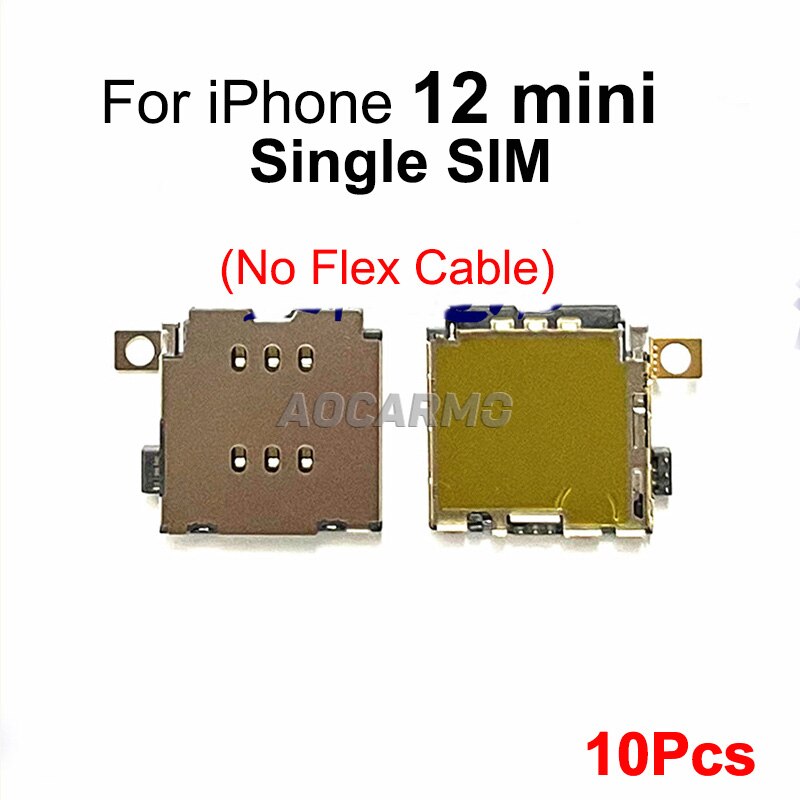 10 stück/lot einzel-/dual-sim-kartensteckplatz, lesegerät, halter, flexkabel, reparaturteile für iphone 12 / 12 pro,  / 12 pro max ,  / 12 mini