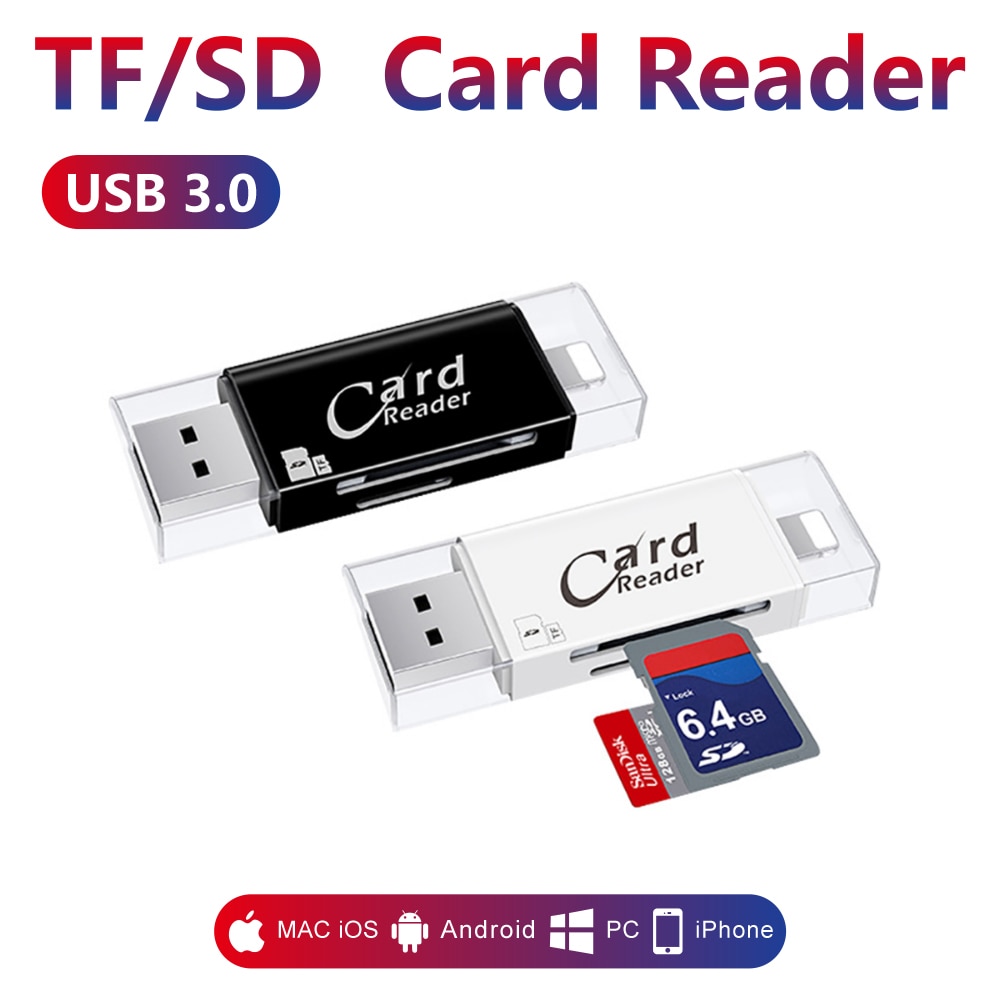 3 in 1 kortlæser sd tf kortlæser & micro sd kort adapter til computer iphone ipad android mac, mikro usb 3.0