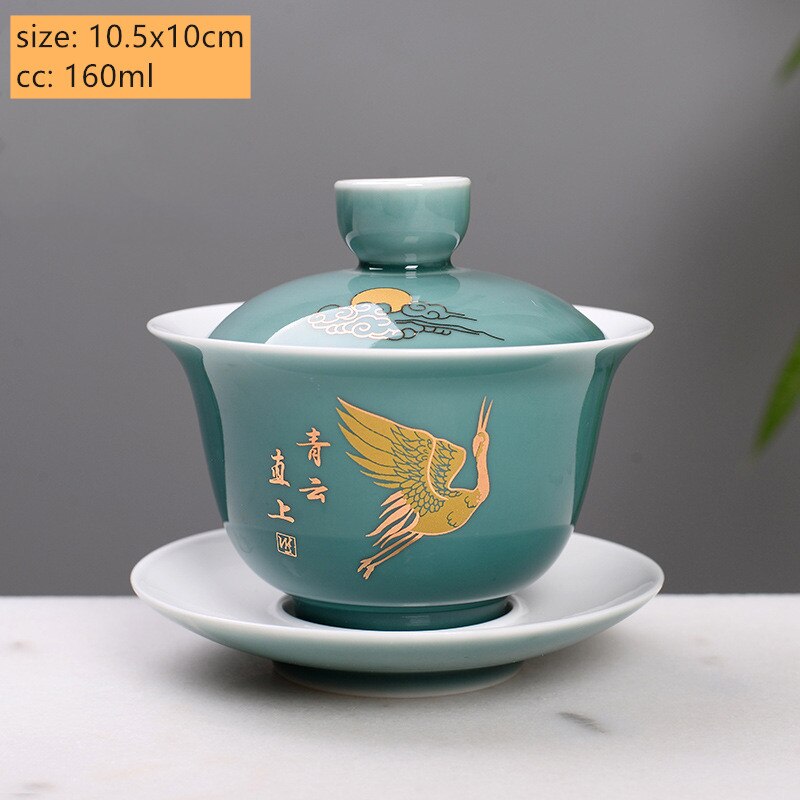 Palace Style Ceramics Tea Tureen Household Classic with Cover Teacup Boutique Handmade Gaiwan Chinese Tea Set Supplies: B3
