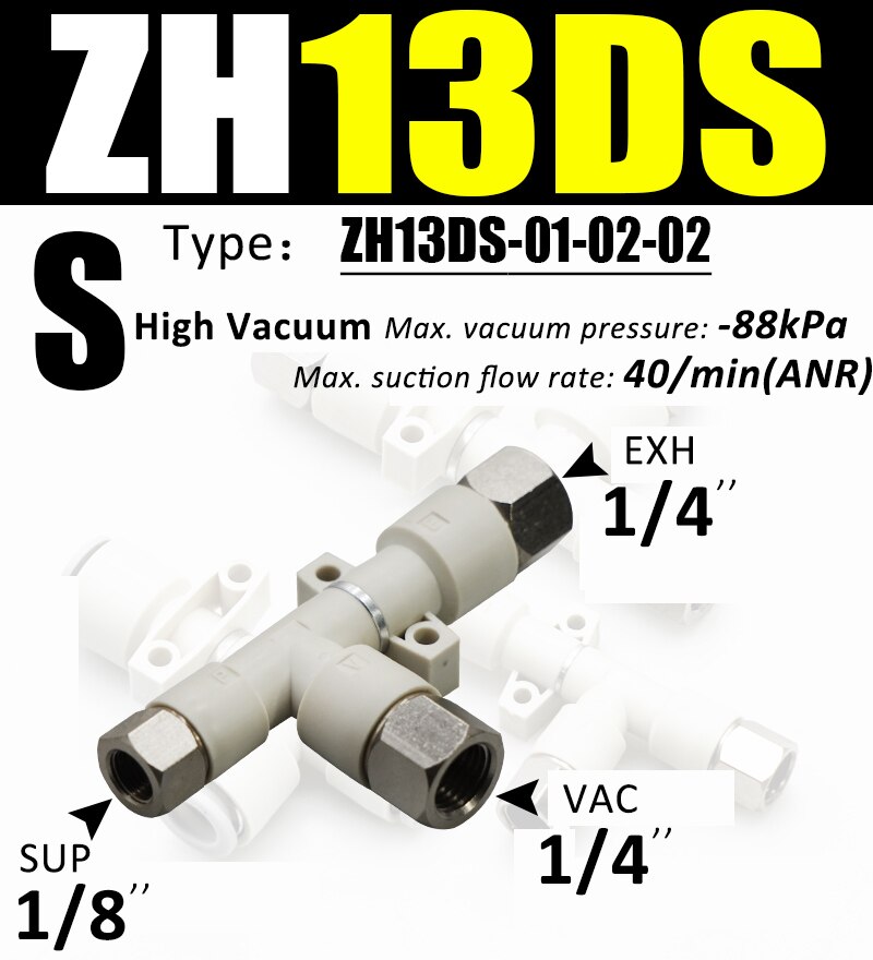 ZH Vacuum pneumatic ejector ZH05DL-06-06-06 pneumatic vacuum generator negative pressure vacuum connector ZH05/07/10/13 DL DS: ZH13DS-01-02-02